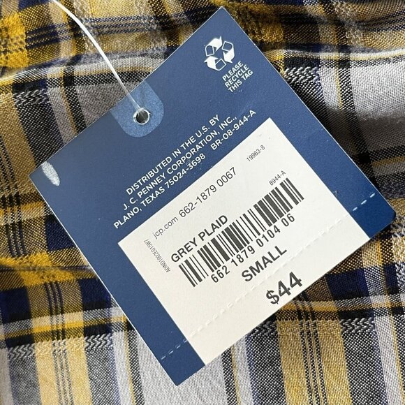 Arizona Jeans Wrap Shirt Top Womens Small Plaid Grey Yellow Blue New - Picture 10 of 10